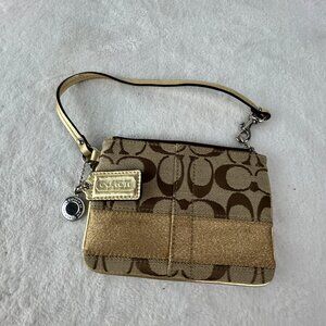 Coach Brown and Gold Signature Wristlet Coin Purse